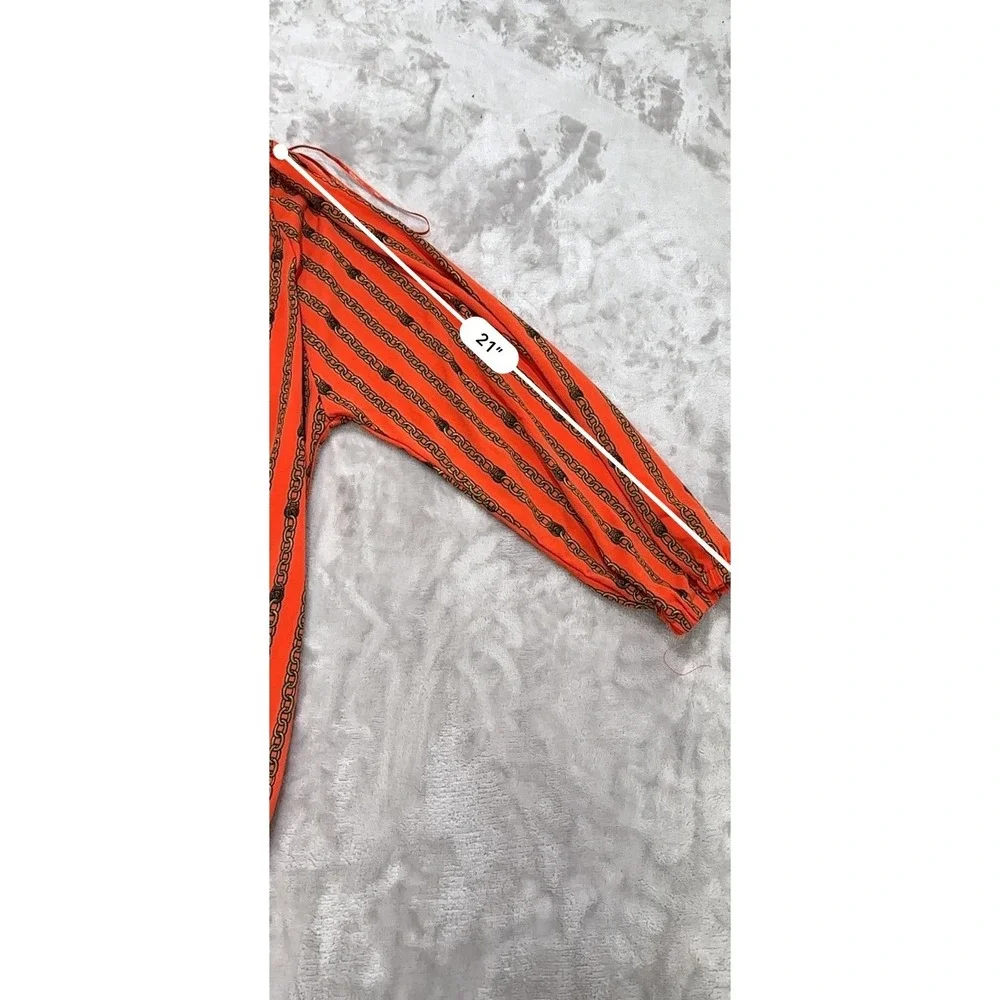 Michael Kors Shirt Women's Size Medium Orange With Gold Chain Print‎ 3/4 Sleeves